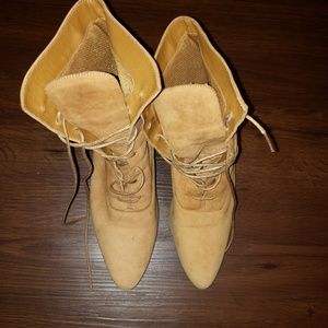 Suede Leather Mustard Yellow Granny Boots